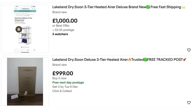 An ebay listing for a £1,000 heated air drier