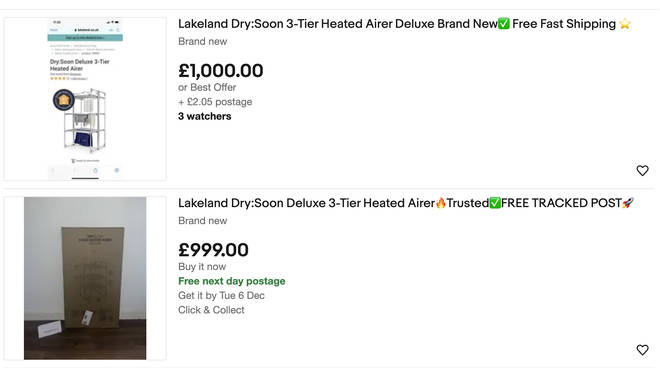 Ein eBay-Angebot für einen beheizten Lufttrockner im Wert von 1000 GBP