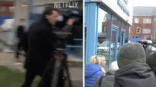 The Netflix footage (left) and Katie Price leaving court (right)