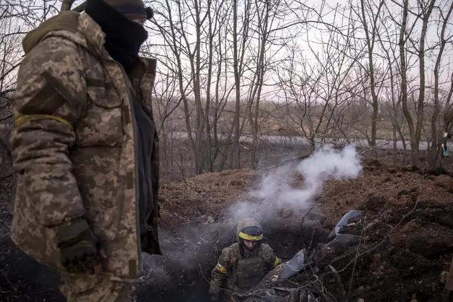 Ukrainian servicemen in trenches in the war with Russia