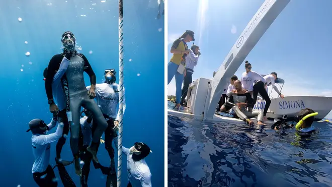 The incredible moment divers rescue a man who blacked out attempting a world record