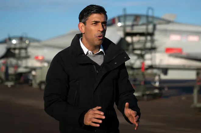 Rishi Sunak speaking at the RAF base in Lincolnshire