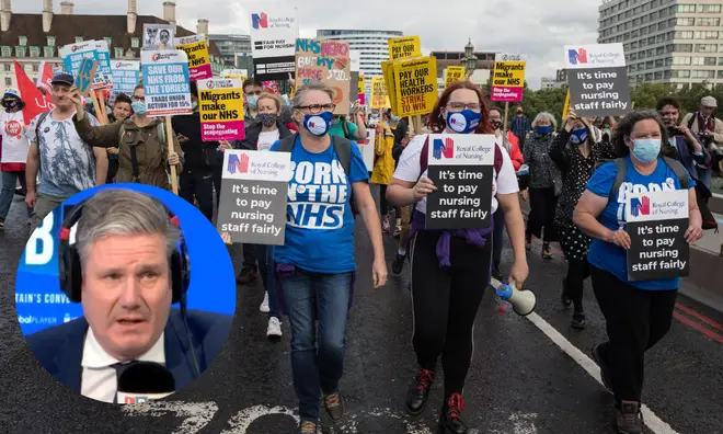 Nurses striking outside Downing Street and Keir Starmer