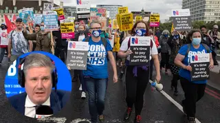 Nurses striking outside Downing Street and Keir Starmer
