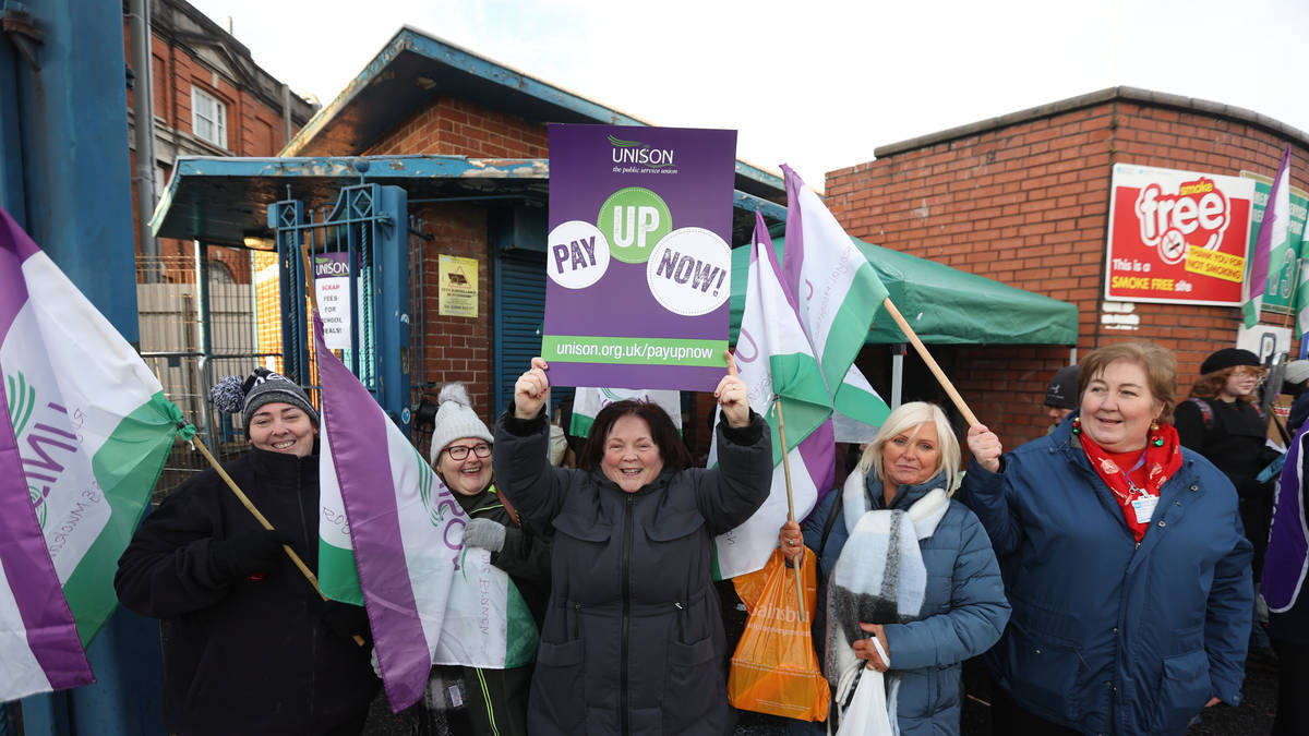Health workers defiant on picket lines during 24 hour strike in Northern Ireland