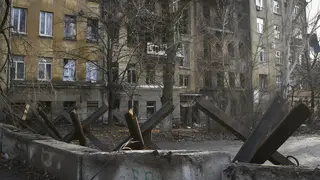 An apartment building in Bakhmut damaged by Russian shelling