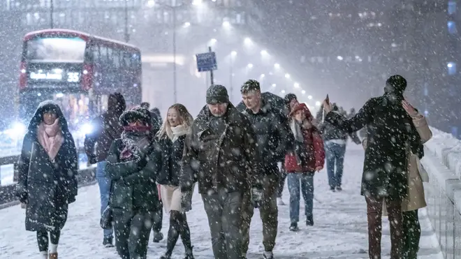 Snow first hit the capital on Sunday evening