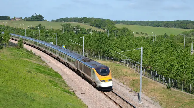 Eurostar train riding approaching tunnel