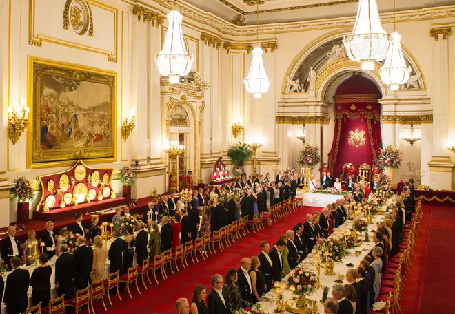 A state banquet at Buckingham Palace