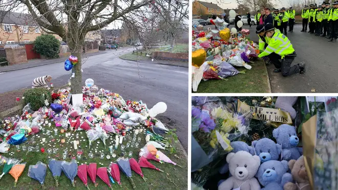 Dozens of tributes were left in Babbs Mill Park, where the boys, who were aged just eight, 10 and 11 died after falling through ice on Sunday.