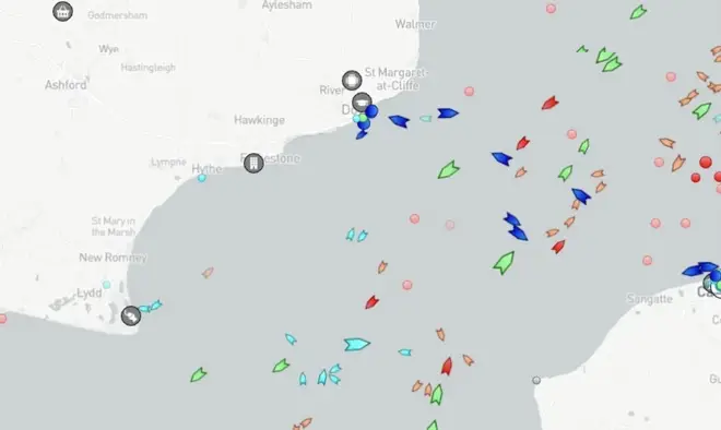 Marine radar shows a cluster of boats, believed to be the search party, off the Kent coast