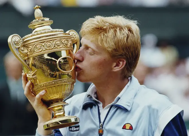 Boris Becker after winning his first Wimbledon title