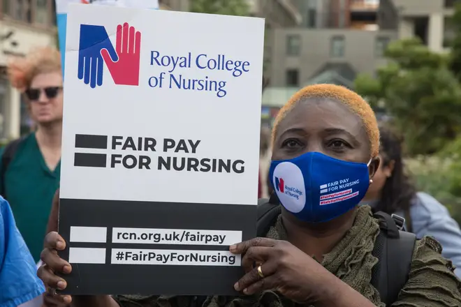 NHS staff marching on Downing Street earlier this year