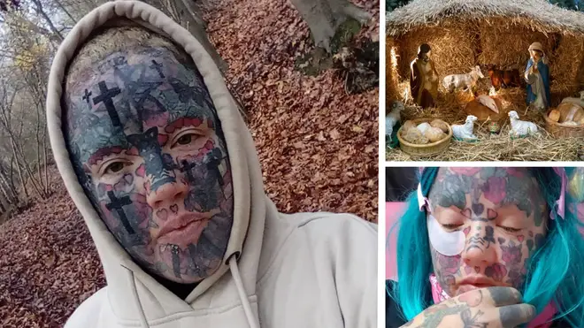 Mum with fully tattooed face has been banned from her children's school nativity