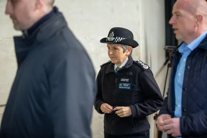 Commissioner of Police of the Metropolis CRESSIDA DICK is seen arriving at BBC ahead of a radio interview, on the day she resigned.