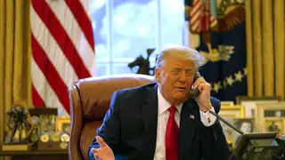 In this image released in the final report by the House select committee investigating the Jan. 6 attack on the U.S. Capitol, on Thursday, Dec. 22, 2022, President Donald Trump talks on the phone to V