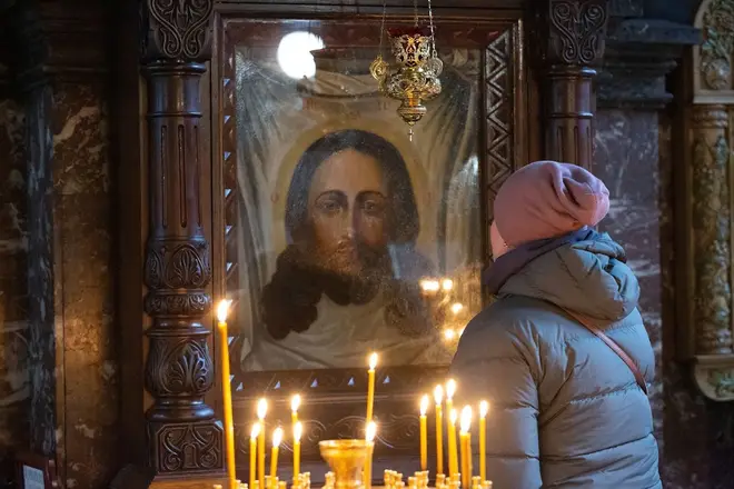 Pre-holiday Christmas service at the Vladimir Cathedral of the Orthodox Church in Kyiv
