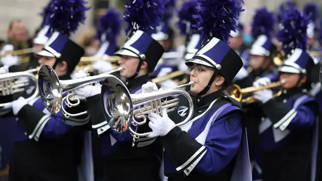 marching band takes part in the annual New Year's Day Parade