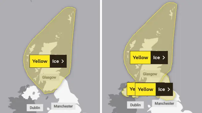The Met Office has issued yellow weather warnings for ice, as the forecaster cautions Brits over icy surfaces and the risk of injury.