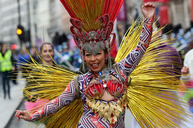 A samba dancer during the New Year's Day Parade