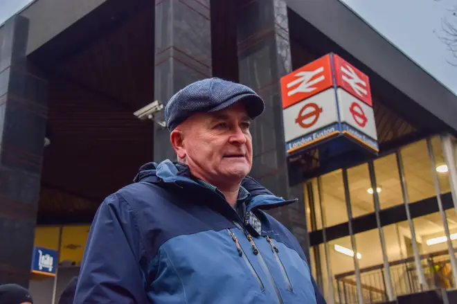 General Secretary Mick Lynch joins the picket line outside Euston Station as fresh rail strikes hit the UK, December 13.