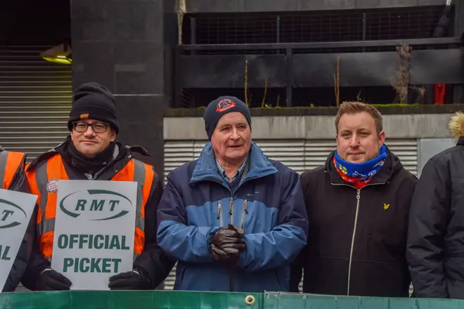 Mick Lynch with striking workers this week