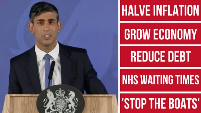 Rishi Sunak spoke from London&squot;s Olympic Park as he announced his five point "no tricks" plan