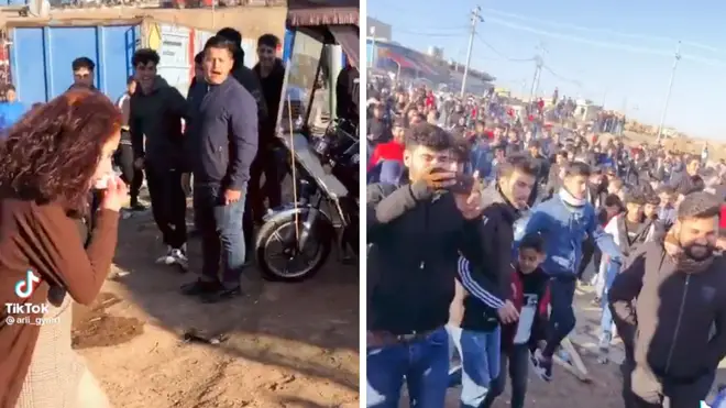 The shocking video emerged showing a 17-year-old girl being harassed by hundreds of men in Iraq