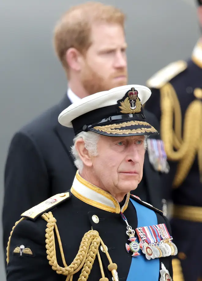 Prince Harry and King Charles at the Queen's funeral