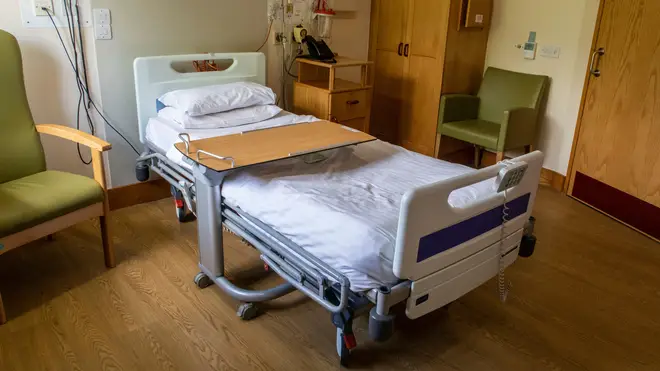 An empty bed at a private hospital is pictured