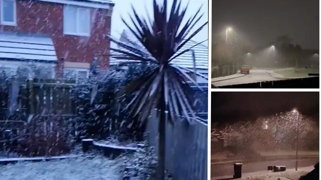 Snow falling across the UK