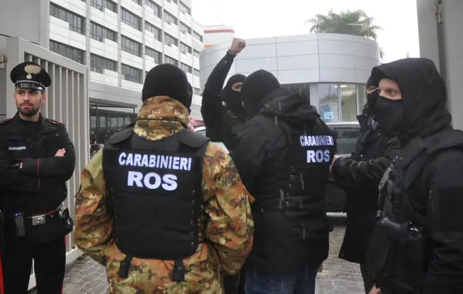Carabinieri of the ROS (Special Operations Group) stand in front of the Maddalena private clinic in Palermo