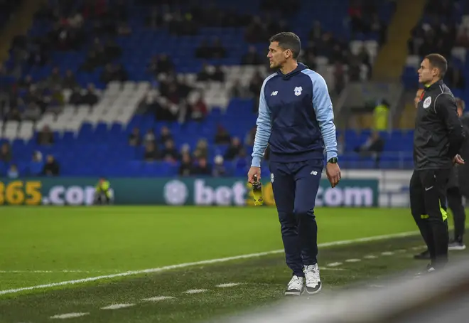 Mark Hudson on the touchline during his time as Cardiff City manager.