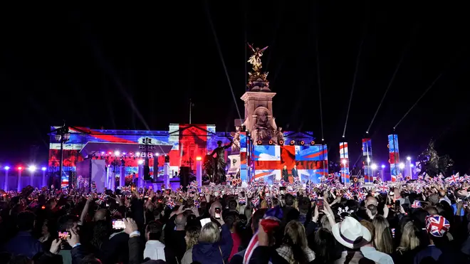 Crowds gather outside Buckingham Palace for the Platinum Jubilee show in 2022