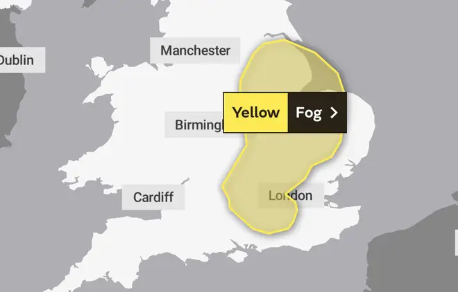 A warning for fog has been issued across England.