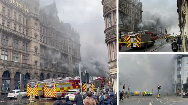 A huge blaze has torn through the historic Jenners building in Edinburgh.