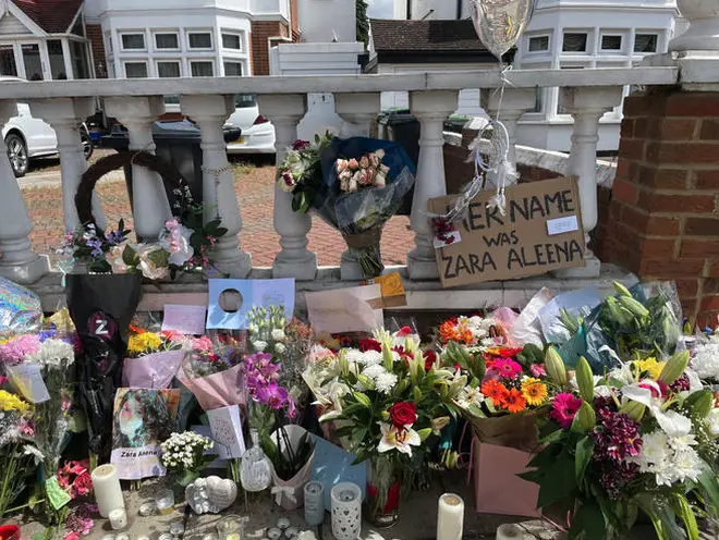 Tributes left to Zara Aleena left at the scene of Cranbrook Drive.