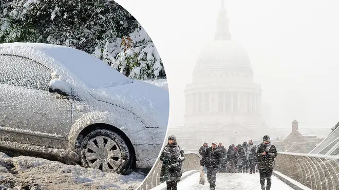 St Paul's Cathedral and car covered in snow