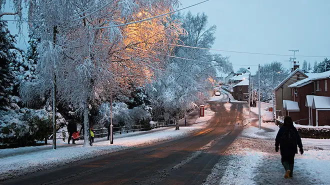 Snowy village in UK