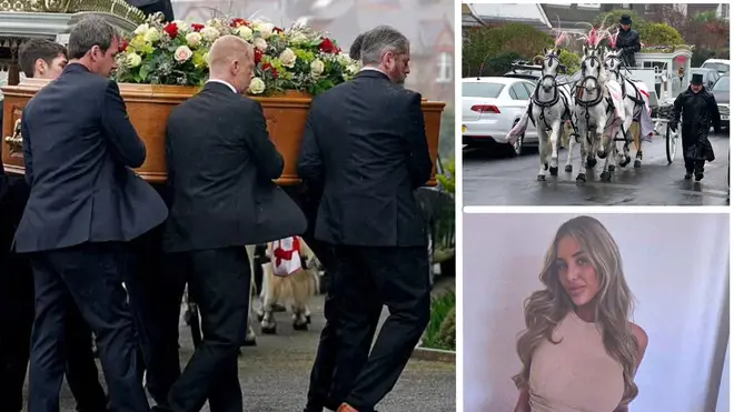 Elle Edward's heartbroken dad carries her coffin into her funeral as mourners pay tribute to the beautician