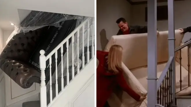 Mr Ansell posted a photo of the sofa wedged in his staircase on social media in an image similar to the famous scene in Friends