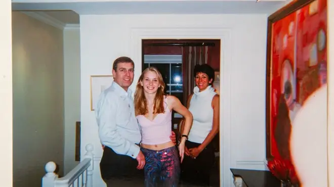 The infamous image of Andrew, Virginia Giuffre and Ghislaine Maxwell at Jeffrey Epstein's house