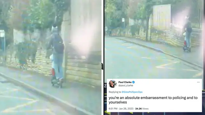 Police said concerns were raised regarding a female using an e scooter to transport a young child on a daily basis.  @GlosPolSpecOps