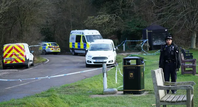 Police at Gravelly Hill in Caterham, Surrey, after the fatal attack