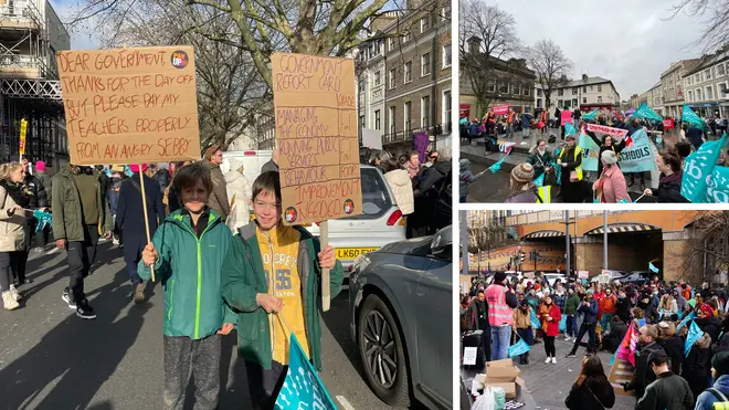 Teachers and children walking out across the UK