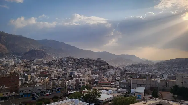Sunset over the Yemeni city of Taiz