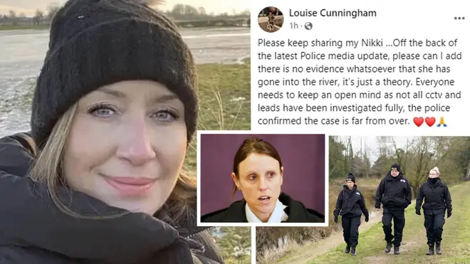 Nicola Bulley&squot;s sister says there&squot;s "no evidence" that the missing woman (L) fell into the river, in response to a police hypothesis revealed at a press conference.