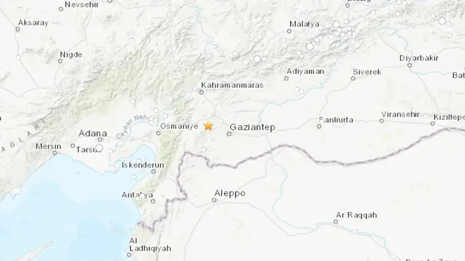 The epicentre was north of Gaziantep