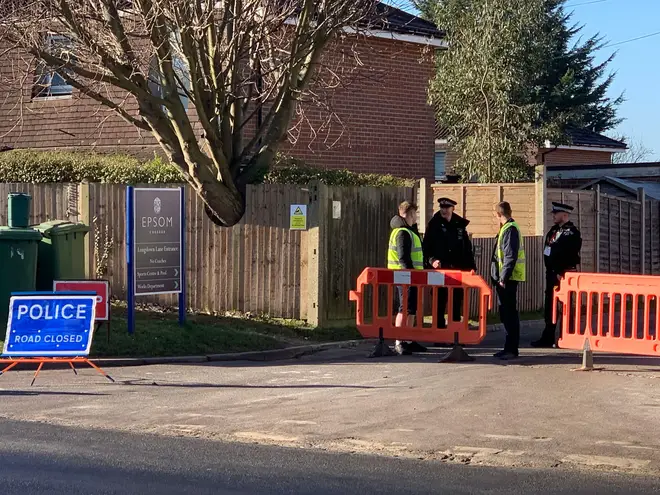 Police at the scene of Epsom college following the death of Emma, George and Lettie Pattison
