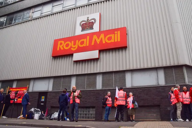 ommunication Workers Union (CWU) staging strike action outside Royal Mail Camden Delivery Office, September 30, 2022.